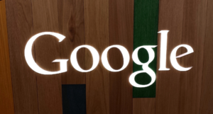 Google logo on woody base