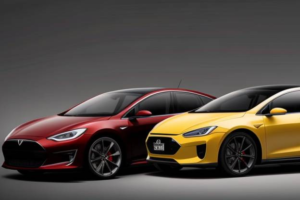Two EVs, one red and other yellow colored.
